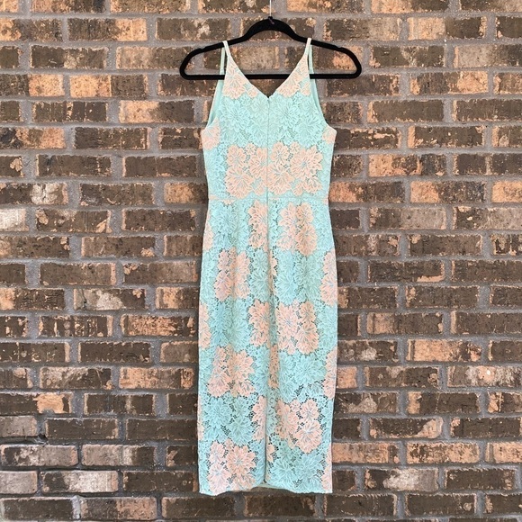 Dress the Population Aurora Lace Midi Dress Green Wedding Guest XS Cocktail - Picture 3 of 6